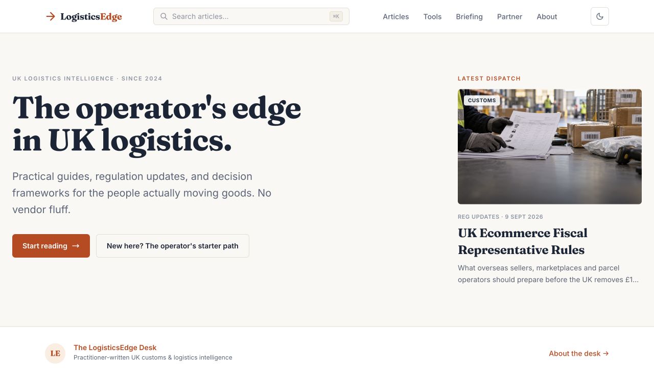Logistics Edge public interface — The live Logistics Edge publication. Captured September 2026; articles change over time.